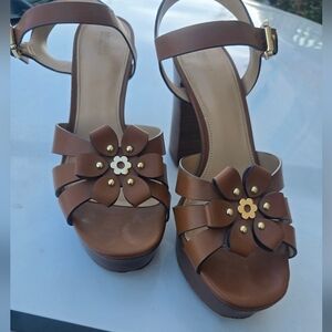 Michael Kors Tan Floral Platform Sandals